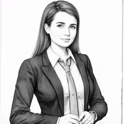a black and white drawing of a woman with a tie