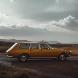 a brown car sitting in the middle of nowhere