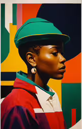 a painting with a woman in a green hat,a painting of a woman wearing a green hat