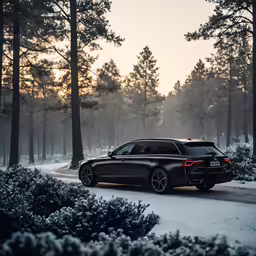 a car in the middle of a wooded area
