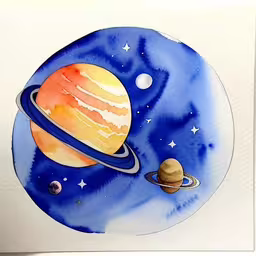 an illustration of the solar system with saturn and its sun,a drawing of a planets image with the star in the middle