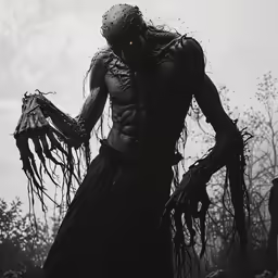 a creepy scare in a graveyard with a bloody arm