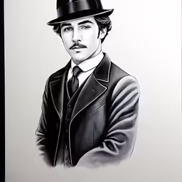 a drawing of a man with a fedora