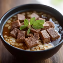 a bowl of food with some leaves on top of it