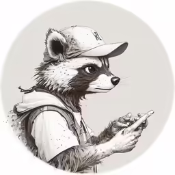 an illustration of a raccoon holding its hands in the air