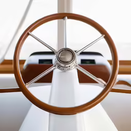 steering wheel and steering seat on a sailboat
