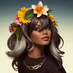 a digital painting of a woman wearing a wreath of flowers