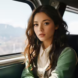 a young woman sits inside of her vehicle
