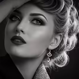 black and white photograph of a woman with dark makeup