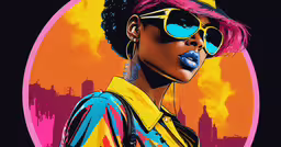 a woman with pink hair wearing glasses and a hat,an african american girl wearing sunglasses and a hat