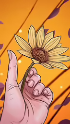 a yellow flower with a hand holding one up