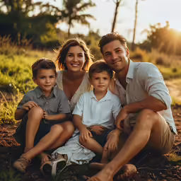 a family poses together while on a sunny day