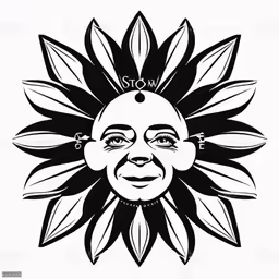 the face of a sun with leaves in its face