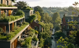 there are a lot of green buildings along this river