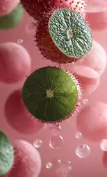 green leaves float in water on pink background