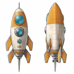 a cartoon version of a rocket ship and a space shuttle