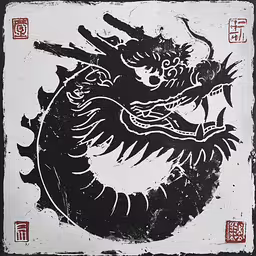 the black dragon is shown with asian symbols on it,a dragon and some asian writing on the back of a piece of paper
