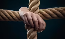 a close up of two hands on a rope