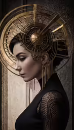 a woman in black is wearing a large hat