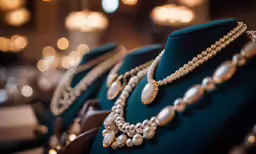 several pearls and stones on display at a store