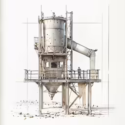 a drawing of a giant machine in the middle of dirt