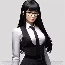 an anime woman wearing glasses and a tie