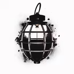 a black and white photo of a hanging light