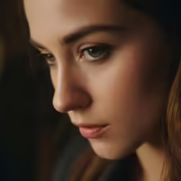 a beautiful young woman with a big, brown eye shadow