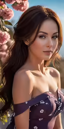 a girl with very long hair and a dress outdoors