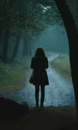 person walking on a path in the dark