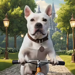 a dog riding on the handlebars of a bicycle