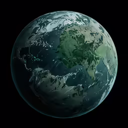an earth with some trees and water on it