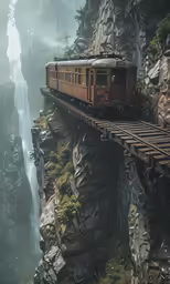 a train crossing over a bridge in a forest