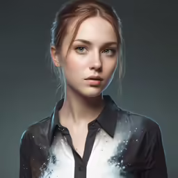 a pretty young lady wearing a black and white shirt