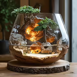 an up - close view of plants in a vase in glass
