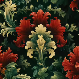 a red flower with a green border that appears to be in an artistic pattern