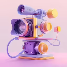 a toy camera that is on a pink surface