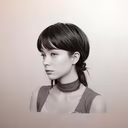 a girl is sitting with her head tilted back