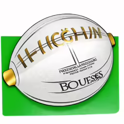 a paper football and gold lettering on a green background