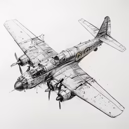 a drawing of an old airplane in the air