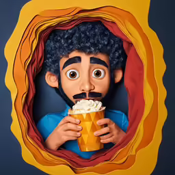 an odd looking figure is eating a doughnut