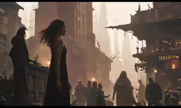 a group of people standing in a large city
