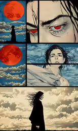 four different scenes of a woman and the moon