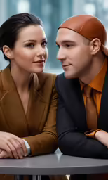 man and woman sitting close together in a business setting