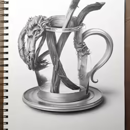 an open spiral notebook with a cup full of plants