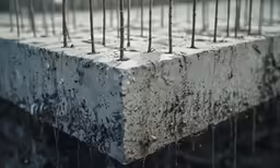 a large concrete block with many little sticks sticking out of it