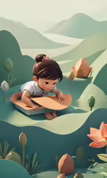 a girl playing with a surf board in the mountains