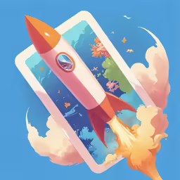 an ipad with a rocket going through the screen