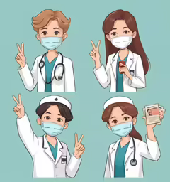 an asian nurse poses with her hand up and the fingers down