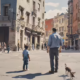 there is a man walking with two kids